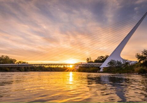 Sunset Real Estate in Redding and the Sundial Bridge at sunset